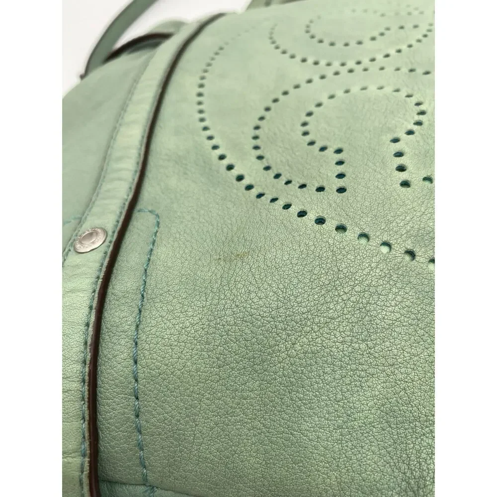 Coach Audrey Cinched Shoulder Bag Green Leather Double Handle Large 17064 READ